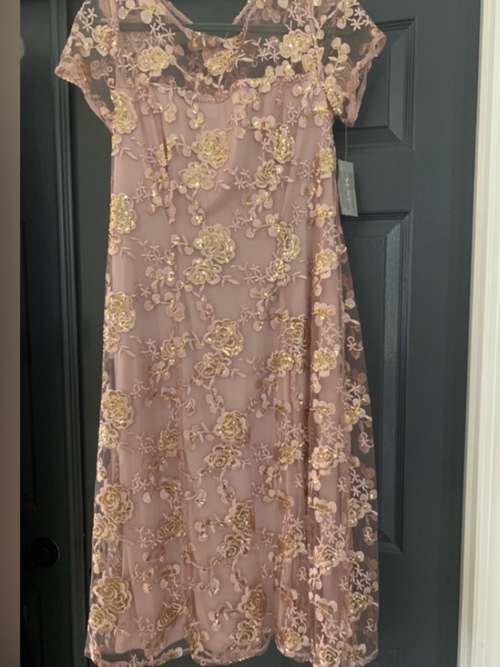 SLNY Mauve Midi Dress with Gold Floral Embroidery
